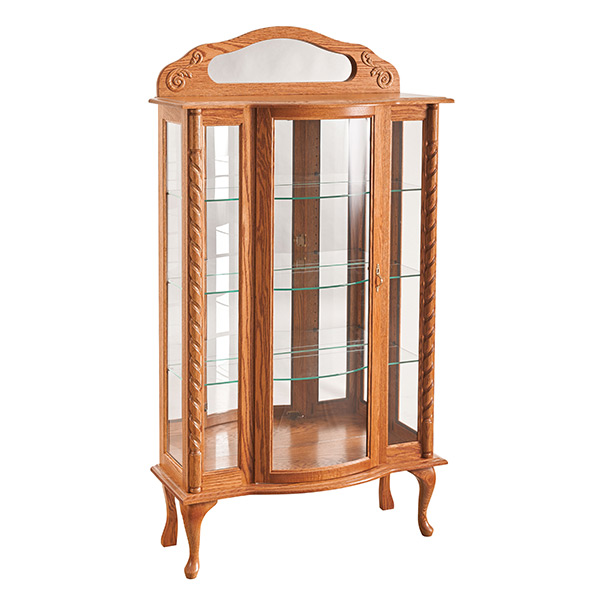 tri-front curved glass curio
